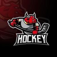 Bull hockey athletic club vector logo concepto aislado sobre fondo oscuro