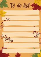 Autumn to-do list template with maple leaves and autumn berries. Planning and recording of daily tasks. Vector illustration