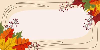 Fondo otoñal con un lugar para texto, arce y otras hojas y bayas. banner de otoño, una plantilla para invitaciones. ilustración vectorial vector