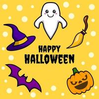 cute halloween day cartoon element design on orange background. vector