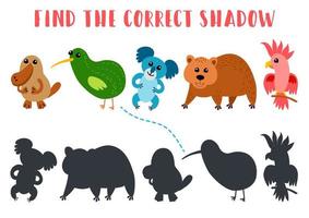 encuentra la sombra correcta. juego de aprendizaje para niños. vector