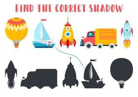 Find the correct shadow. Kids learning game. vector