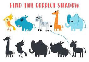 Find the correct shadow. Kids learning game. vector