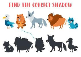 Find the correct shadow. Kids learning game. vector