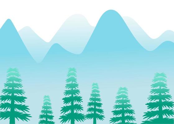 Background with mountains and fir trees. Winter natural landscape.