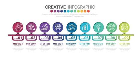 Abstract infographics number options template with 9 steps. vector