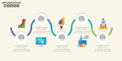 Plantilla de diseño infográfico 5 pasos con lugar para sus datos. vector