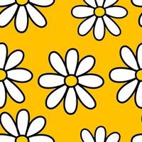 freehand daisy seamless pattern on yellow background vector