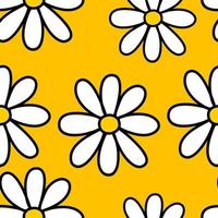 freehand daisy seamless pattern on yellow background vector