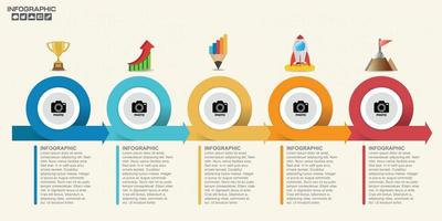 Plantilla de diseño infográfico 5 pasos con lugar para sus datos. vector