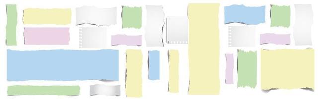 Sticky notebook paper. Adhesive stickers and blank colored sheets with grid squares and lines. Vector empty ripped pages for write message and notes