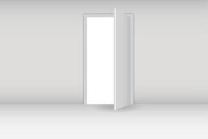 Abra la puerta blanca en una ilustración de vector de pared blanca