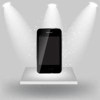 Mobile phone on white shelve on light grey background. Vector  i