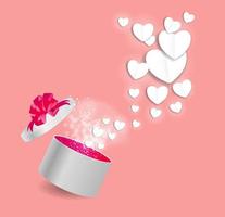 Valentines Day Card with Gift Box and Heart Shaped Balloons, Vec vector