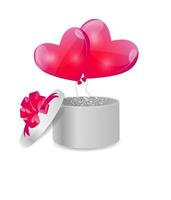 Valentines Day Card with Gift Box and Heart Shaped Balloons, Vec vector