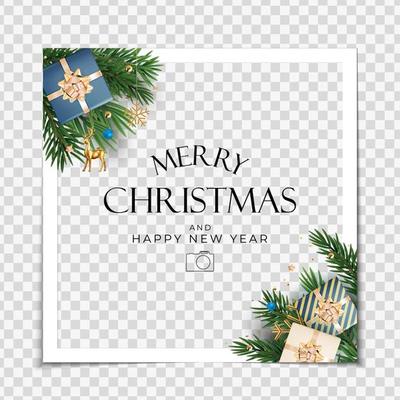 Christmas Holiday Party Photo Frame Background. Happy New Year and Merry Christmas Poster Template. Vector Illustration