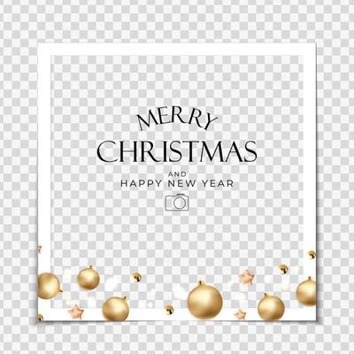 Christmas Holiday Party Photo Frame Background. Happy New Year and Merry Christmas Poster Template. Vector Illustration