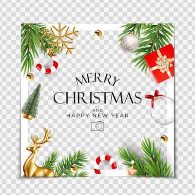 Christmas Holiday Party Photo Frame Background. Happy New Year and Merry Christmas Poster Template. Vector Illustration