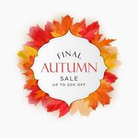 Shiny Autumn Leaves Sale Banner. Business Discount Card. vector