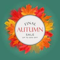 Shiny Autumn Leaves Sale Banner. Business Discount Card. vector