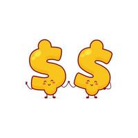 Set of cute dollar character collection with various fun poses using white background vector