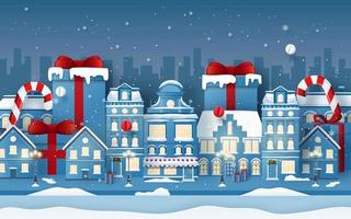 Origami Paper art of background of town with Christmas gift in winter season vector