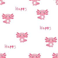 Cartoon style seamless pattern with happy axolotls. vector