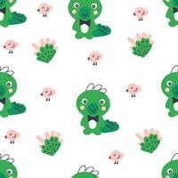 Hand drawn seamless pattern with crocodiles and small birds. vector