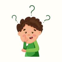 The boy ponders the question. The man is looking for a solution to the problem. Vector illustration in flat style