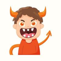 Cute devil with horns in cartoon style. Vector illustration in flat style