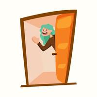 The person welcomes. The man opens the door. Vector illustration in flat style