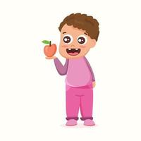 chico lindo con una manzana. tener algo. ilustración vectorial en estilo plano vector