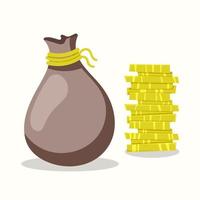 bolsa de dinero y monedas. ilustración vectorial en estilo plano vector