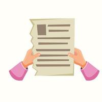 A sheet of newspaper or paper in the hands. Vector illustration in flat style