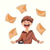 Postman with letters. Vector illustration in flat style