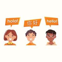 Introducing different languages. English, Spanish and Chinese. Vector illustration