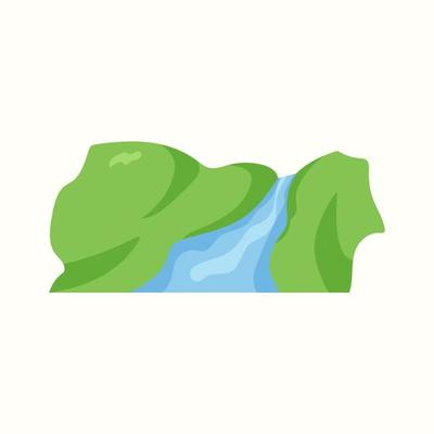 Mountain river or waterfall. Vector illustration in flat style