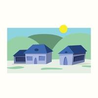 Village in the hills. Vector illustration in flat style