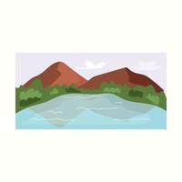 Lake among the mountains. Vector illustration in flat style