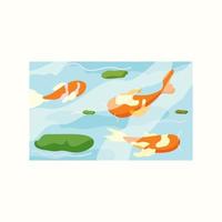 A pond with beautiful fish. Vector illustration in flat style