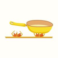 Frying pan on fire. Vector illustration in flat style