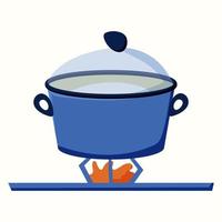 The saucepan is on fire. Vector illustration in flat style