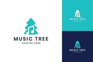 music tree negative space logo design vector