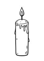 Burning candle with dripping wax in doodle style vector