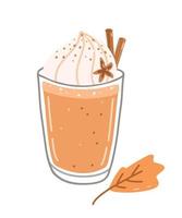 Latte de calabaza con crema batida y canela vector