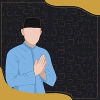 Vector illustration of cartoon muslim man greeting salaam