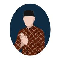 Man wearing batik and cap, greeting concept vector