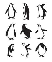 pingüino, icono, diferente, poses, vector, conjunto vector