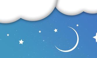 cielo azul con nubes y estrellas, ilustración de fondo de luna