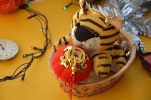 Composition of new year and christmas toys photo